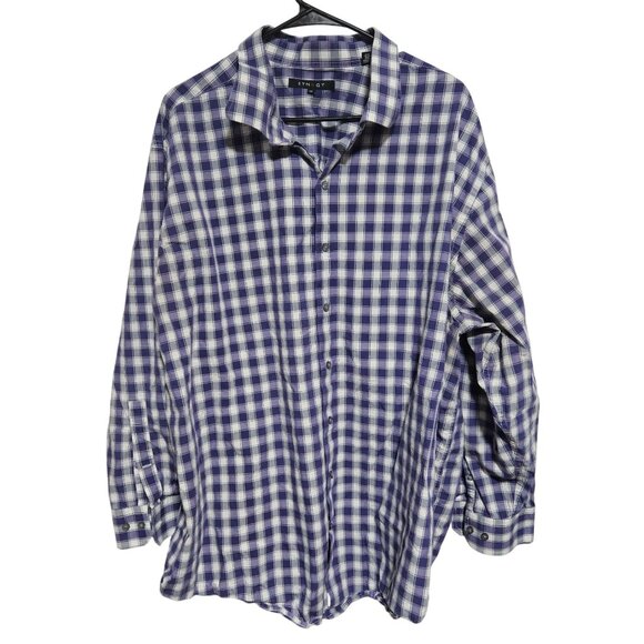 Synergy Plaid Button Up Shirt Mens Size 3XL Purple White Long Sleeve Cotton - Picture 1 of 5